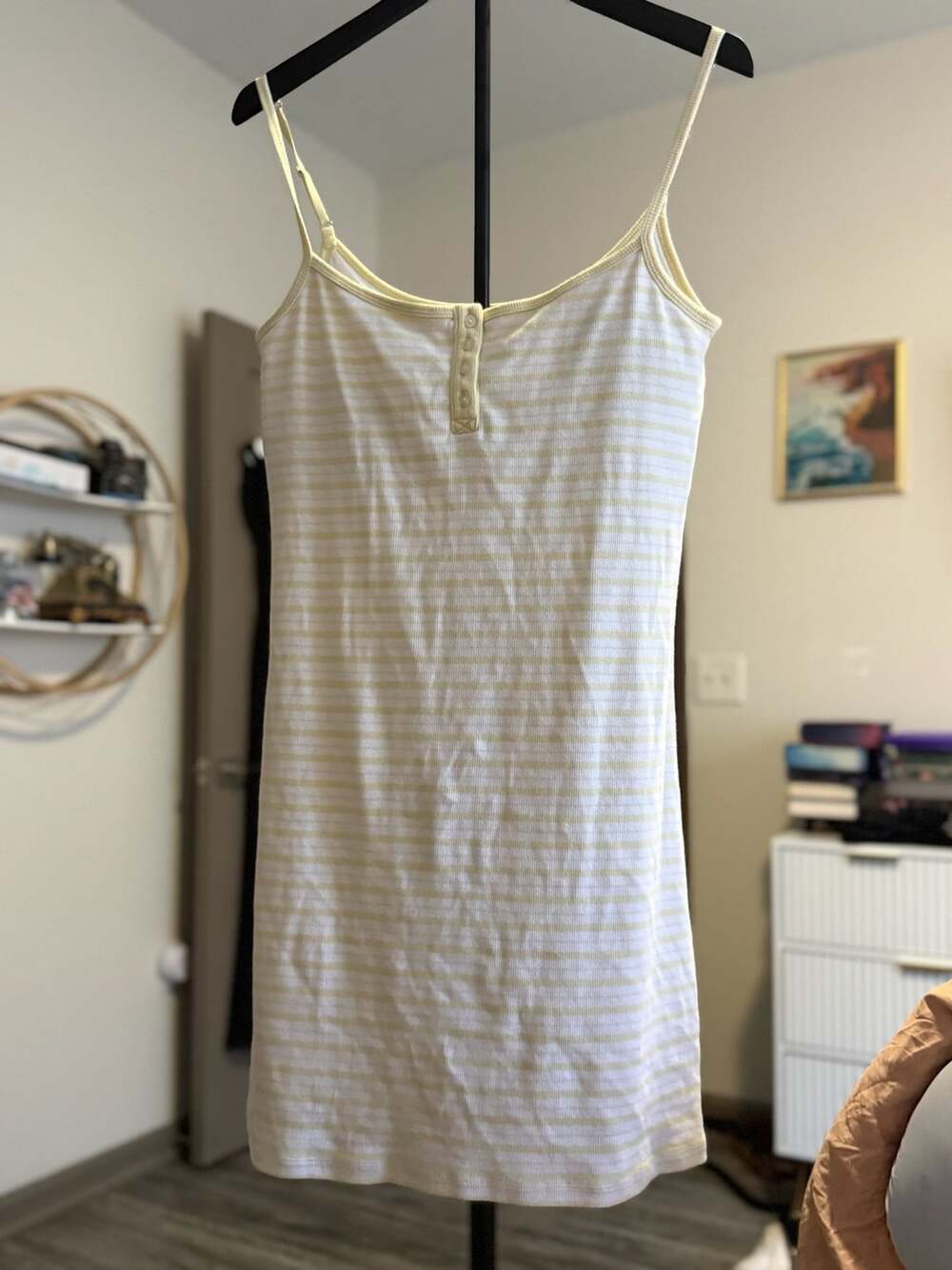 Abercrombie & Fitch 90s Cami Dress Size L Yellow Stripes